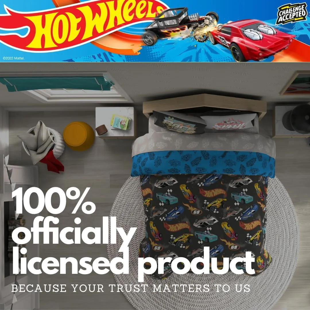 Franco Hot Wheels Kids Bedding Super Soft Comforter and Sheet Set with Sham, 7 Piece Full Size, (Officially Licensed Product)