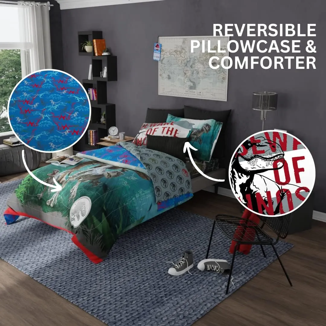 Franco Kids Bedding Super Soft Comforter and Sheet Set, 5 Piece Full Size, Jurassic World Dominion