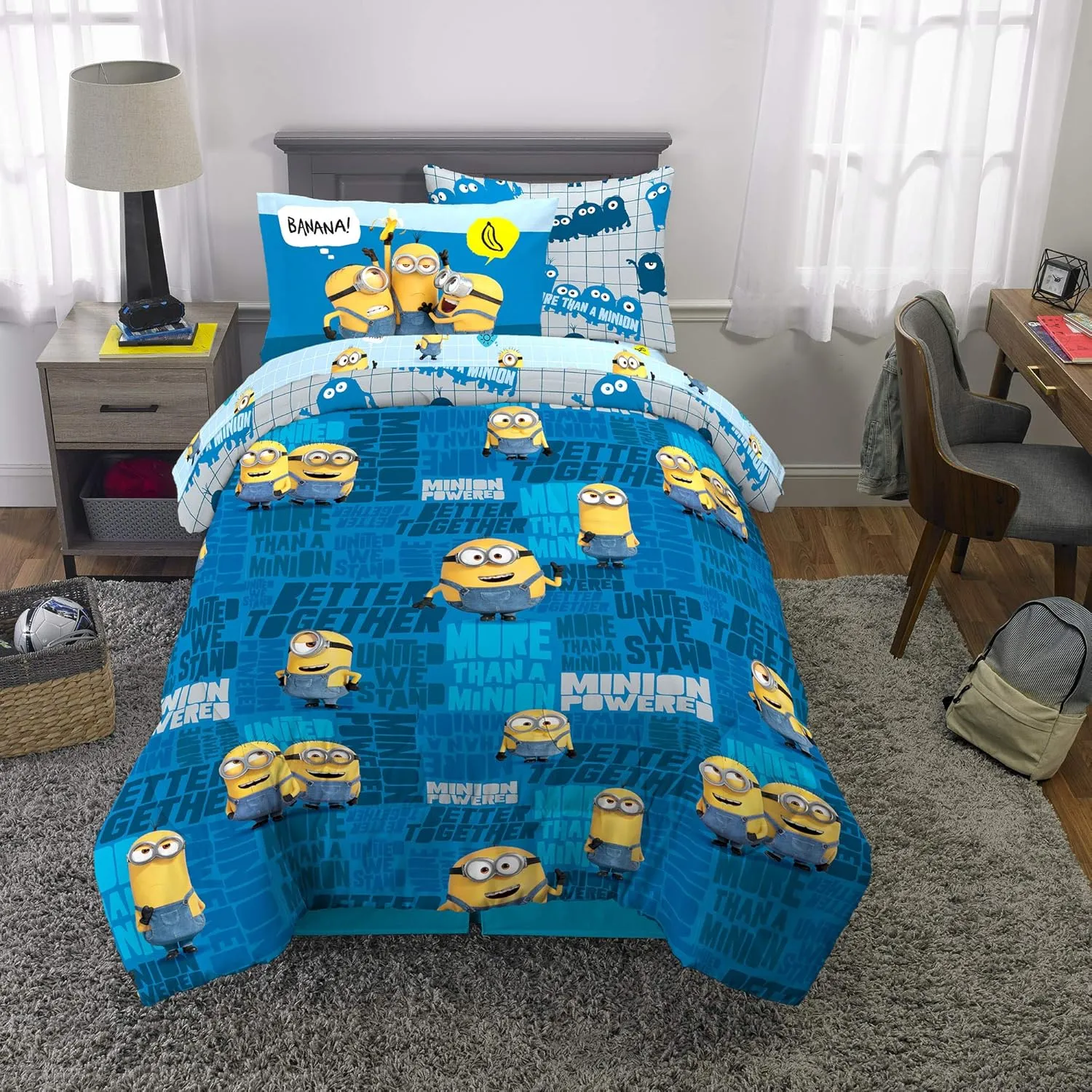 Franco Kids Bedding Super Soft Comforter and Sheet Set with Sham, 5 Piece Twin Size, Minions The Rise Of Gru