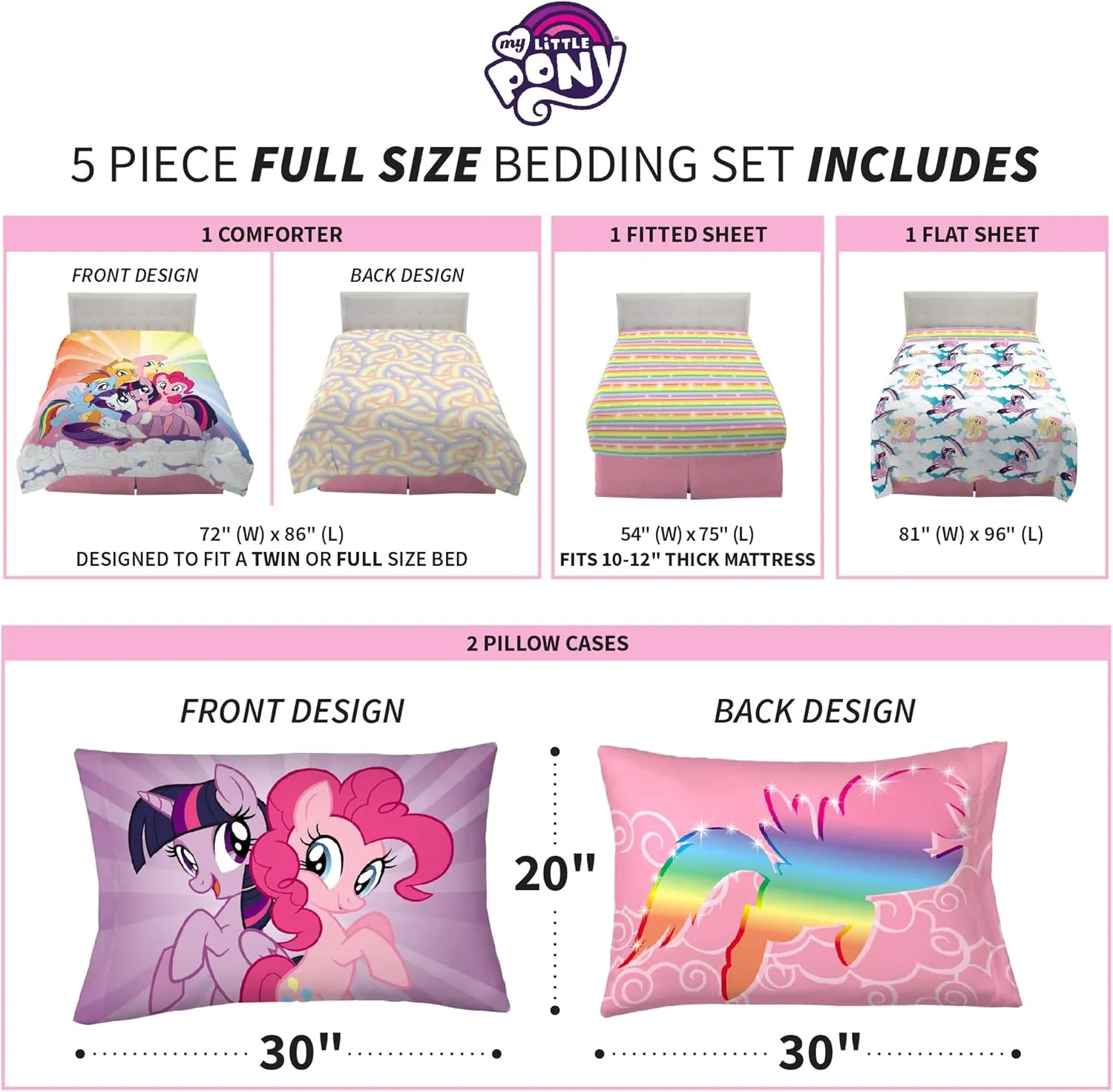 Franco Kids Bedding Super Soft Microfiber Comforter and Sheet Set, 5 Piece Full Size, My Little Pony