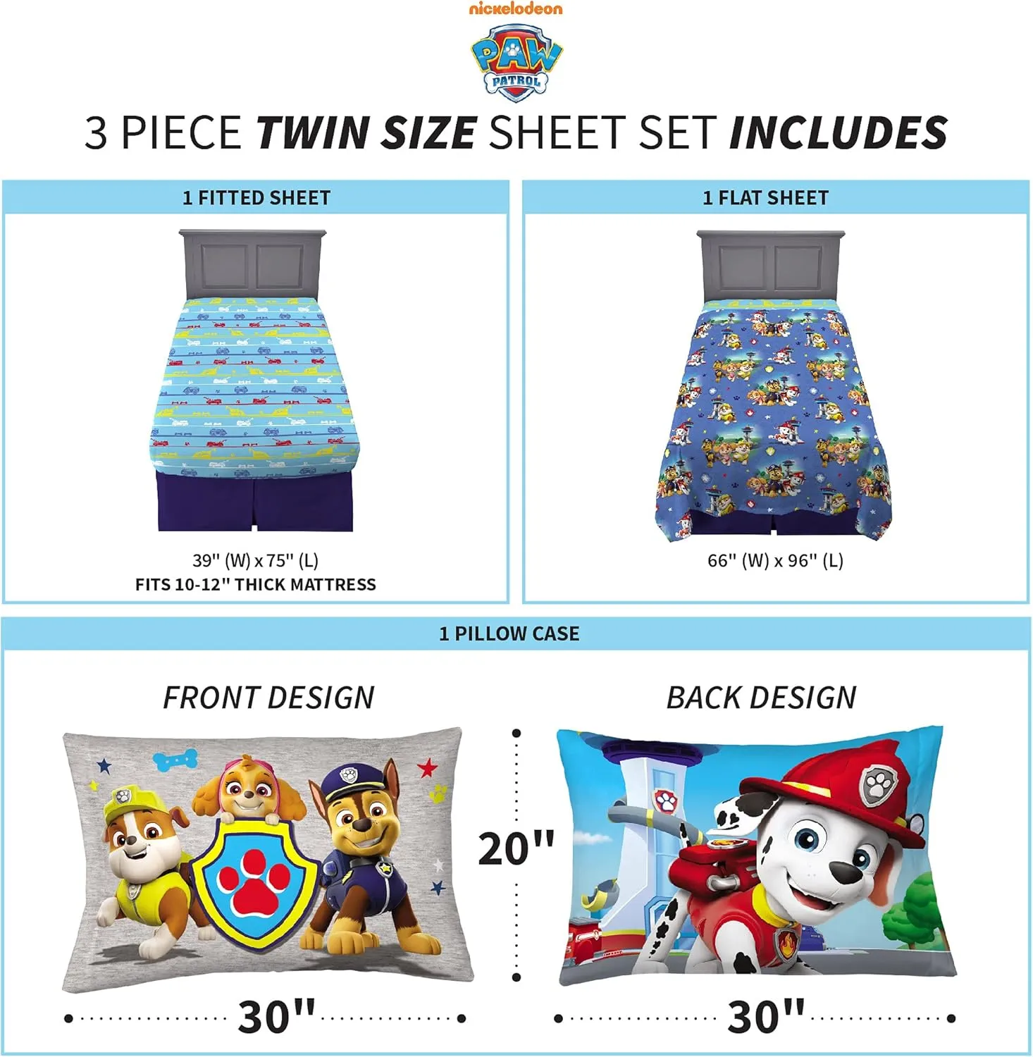 Franco Kids Bedding Super Soft Microfiber Sheet Set, Twin, Paw Patrol