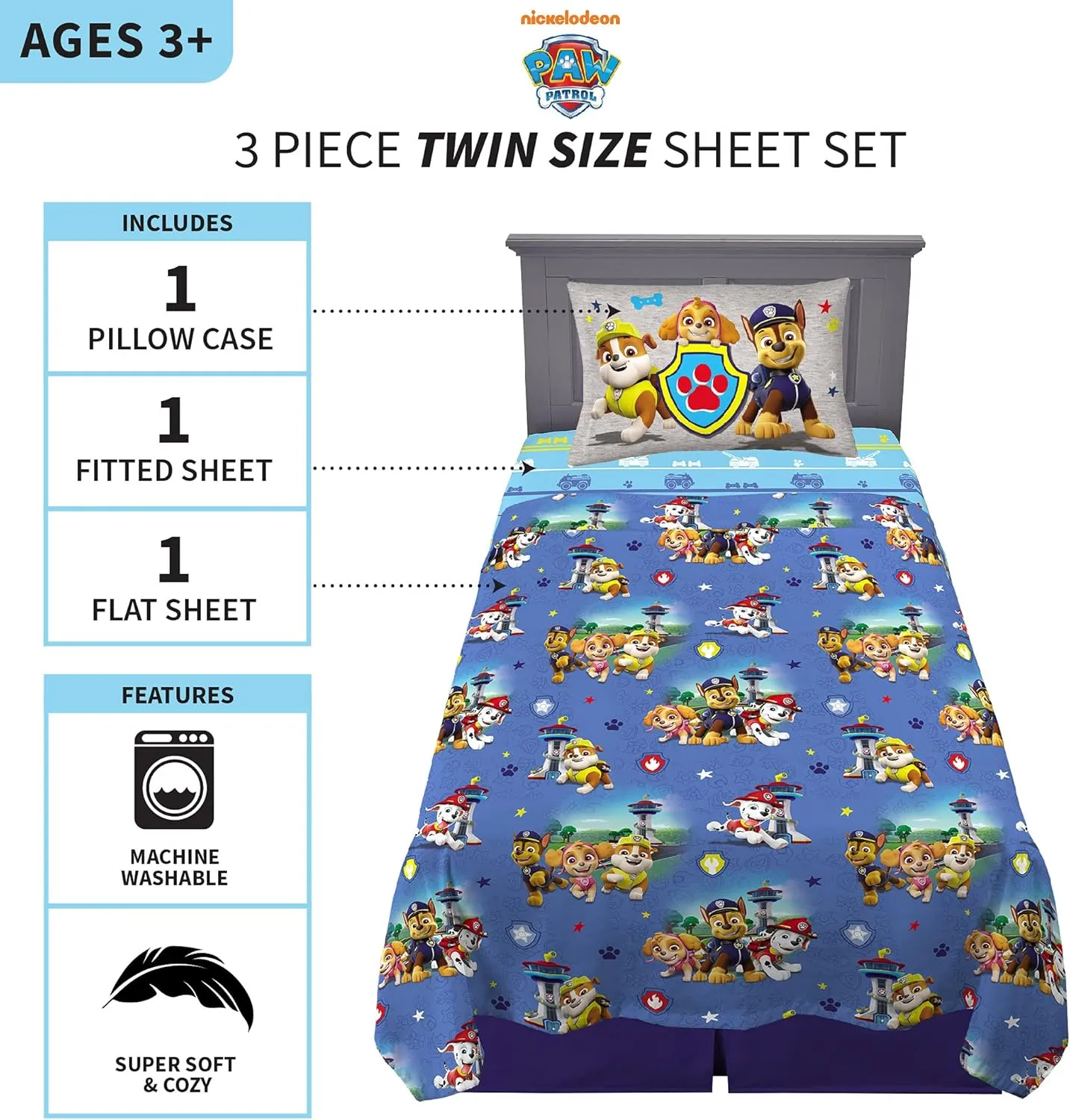 Franco Kids Bedding Super Soft Microfiber Sheet Set, Twin, Paw Patrol