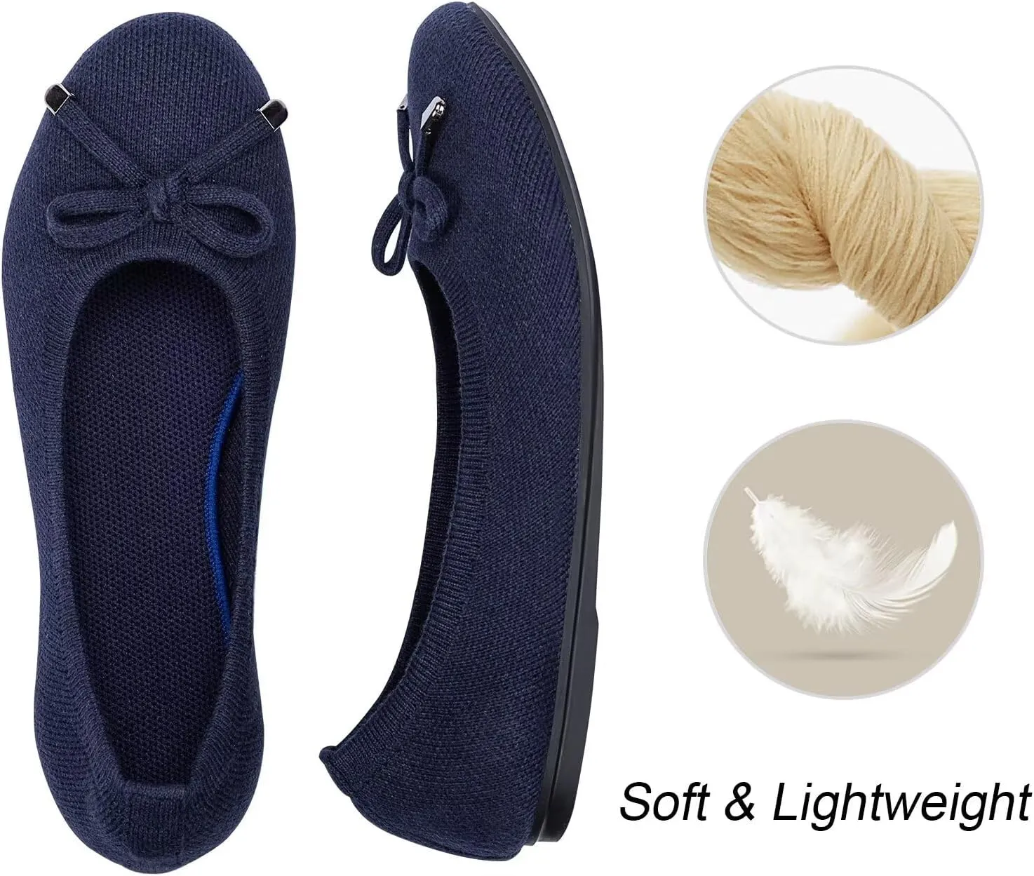 Frank Mully Women’s Ballet Flat Shoes Knit Dress Shoes Round Toe Slip On Ballerina Walking Flats Shoes for Woman Low Wedge Comfort Soft