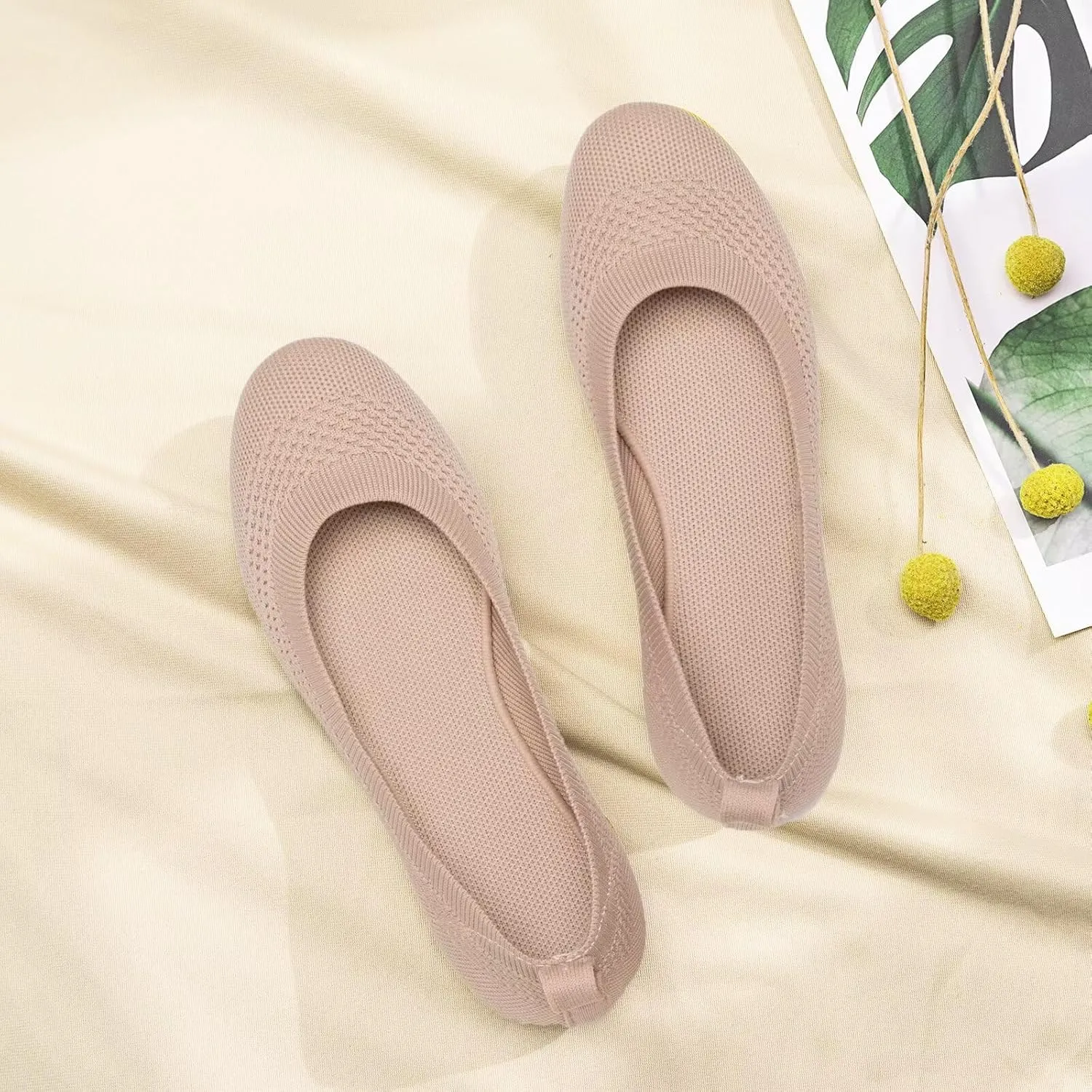 Frank Mully Women’s Ballet Flat Shoes Knit Dress Shoes Round Toe Slip On Ballerina Walking Flats Shoes for Woman Low Wedge Comfort Soft