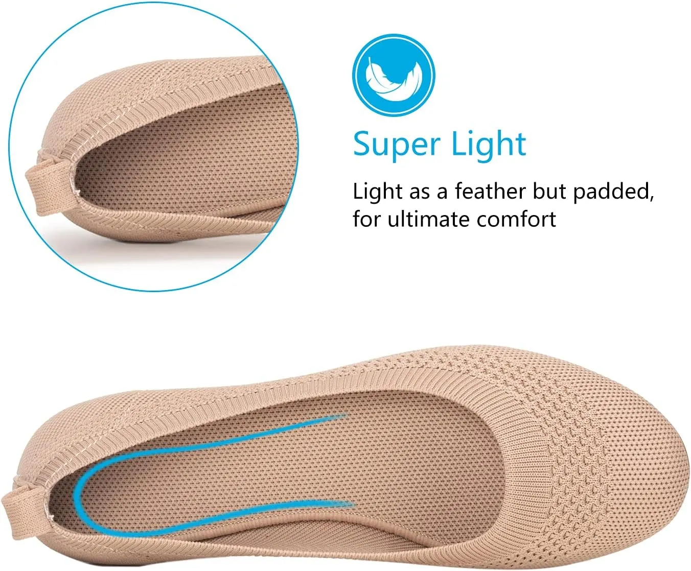 Frank Mully Women’s Ballet Flat Shoes Knit Dress Shoes Round Toe Slip On Ballerina Walking Flats Shoes for Woman Low Wedge Comfort Soft
