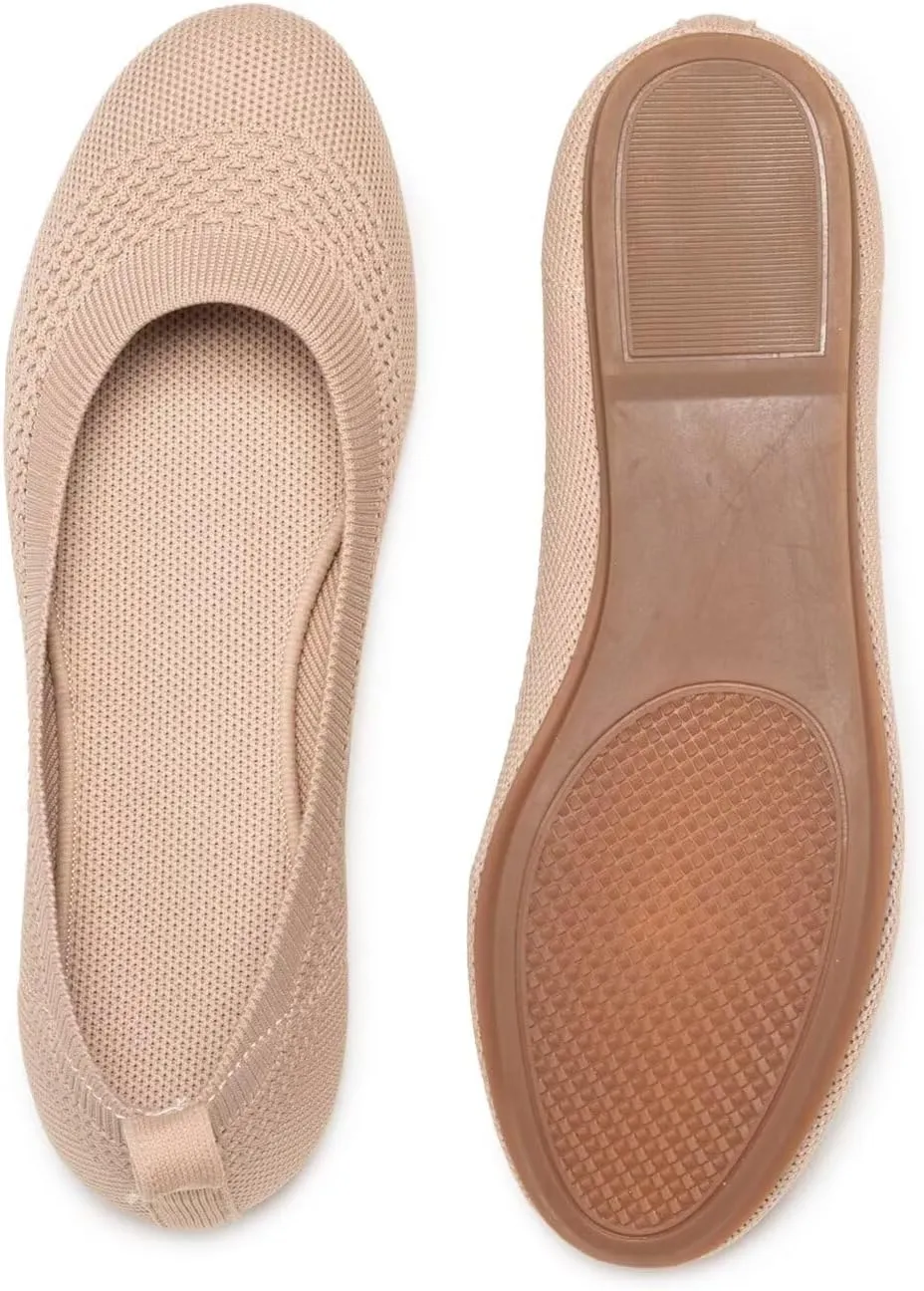 Frank Mully Women’s Ballet Flat Shoes Knit Dress Shoes Round Toe Slip On Ballerina Walking Flats Shoes for Woman Low Wedge Comfort Soft