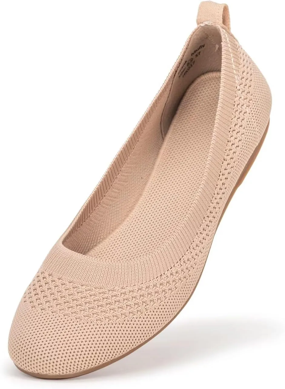 Frank Mully Women’s Ballet Flat Shoes Knit Dress Shoes Round Toe Slip On Ballerina Walking Flats Shoes for Woman Low Wedge Comfort Soft