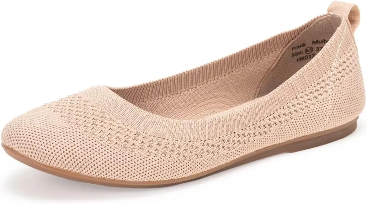 Frank Mully Women’s Ballet Flat Shoes Knit Dress Shoes Round Toe Slip On Ballerina Walking Flats Shoes for Woman Low Wedge Comfort Soft