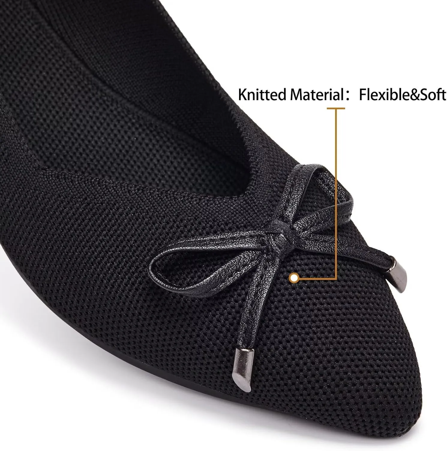 Frank Mully Womens Flat Shoes Classic Pointed Toe Flats Knitted Dress Shoes Soft Flats for Woman Comfortable Dressy