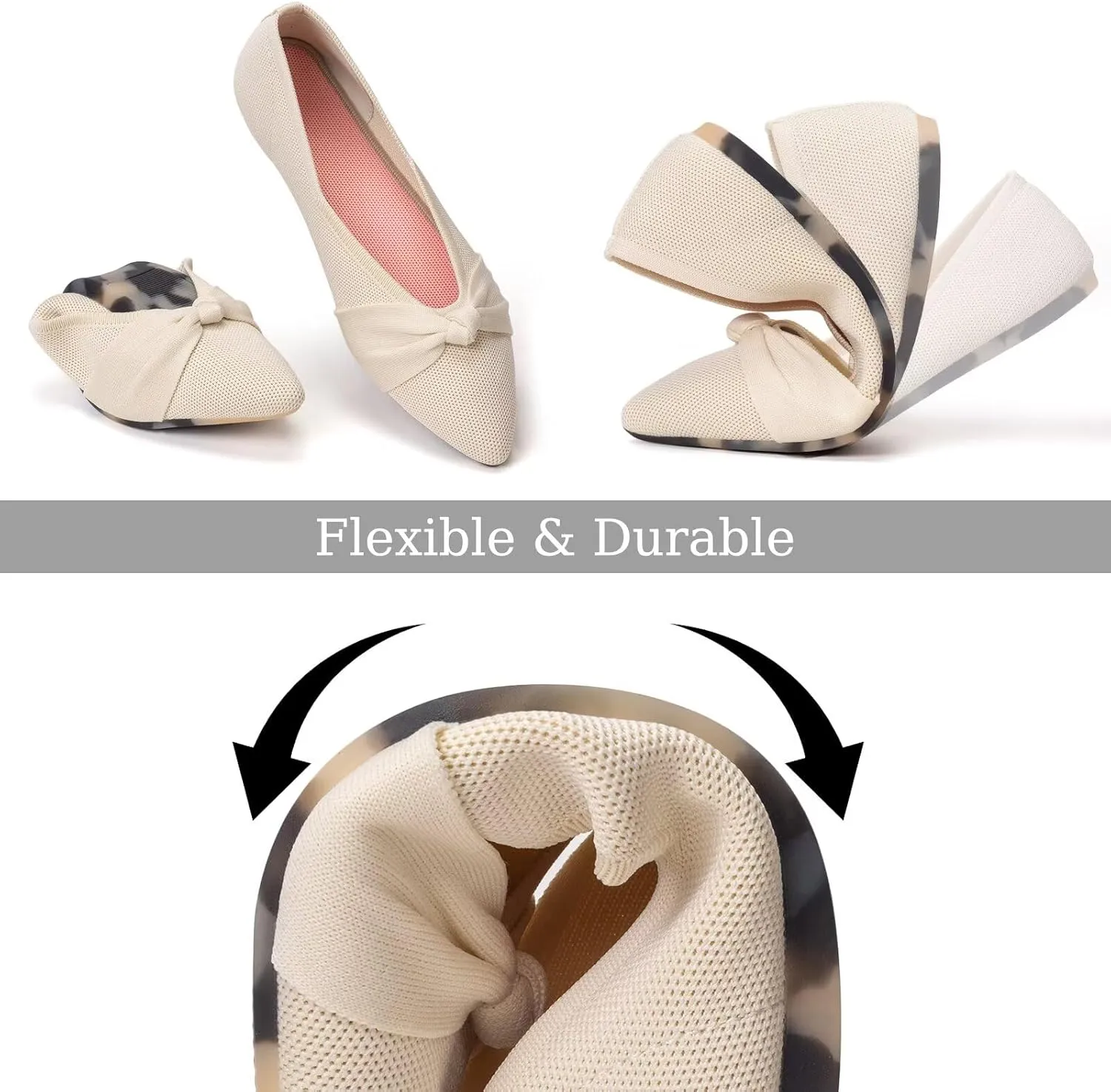 Frank Mully Womens Flat Shoes Classic Pointed Toe Flats Knitted Dress Shoes Soft Flats for Woman Comfortable Dressy