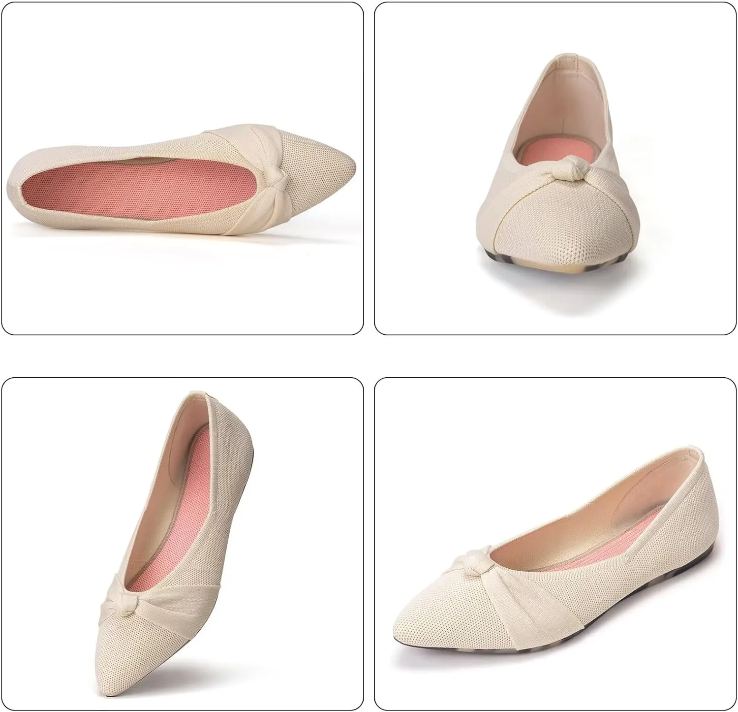 Frank Mully Womens Flat Shoes Classic Pointed Toe Flats Knitted Dress Shoes Soft Flats for Woman Comfortable Dressy