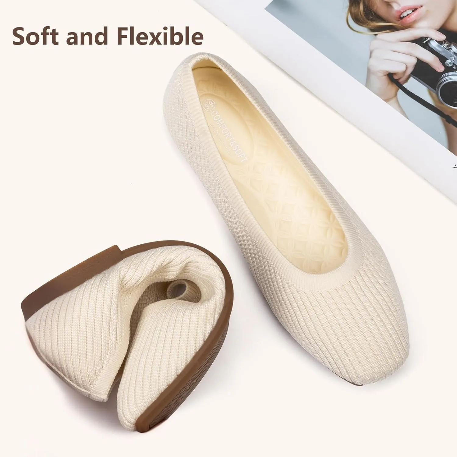 Frank Mully Women's Flats Square Toe Flats Comfortable Slip on Washable Ballet Flats Shoes for Women Dressy Work