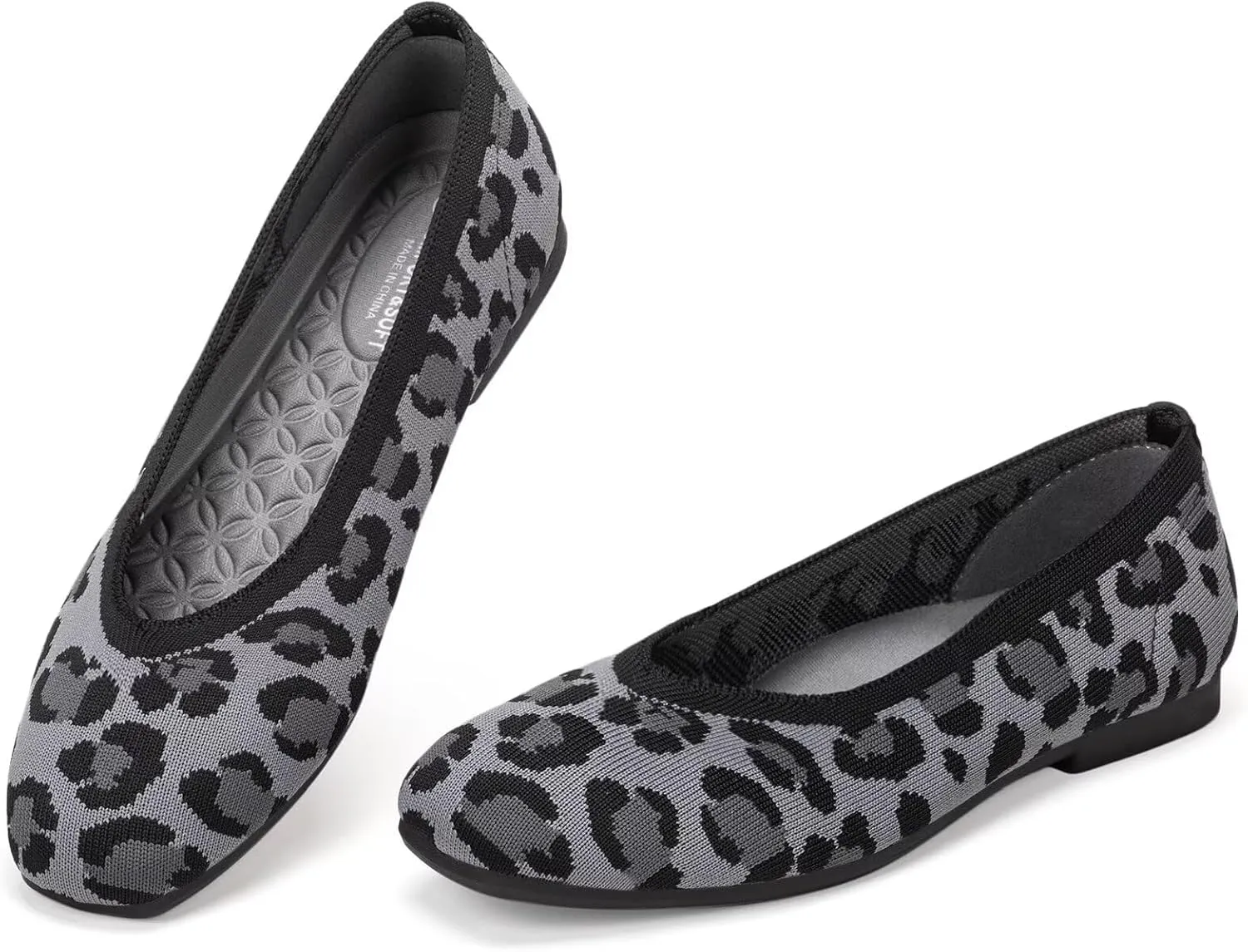 Frank Mully Womens Square Toe Flat Shoes Comfortable Knitted Flats Work Flats for Woman