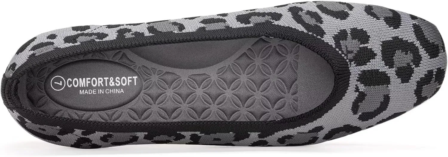 Frank Mully Womens Square Toe Flat Shoes Comfortable Knitted Flats Work Flats for Woman