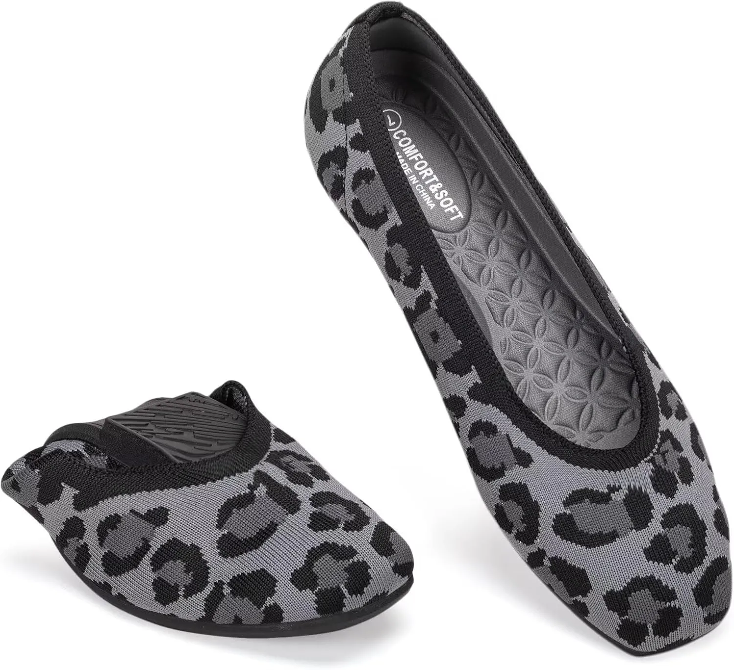 Frank Mully Womens Square Toe Flat Shoes Comfortable Knitted Flats Work Flats for Woman