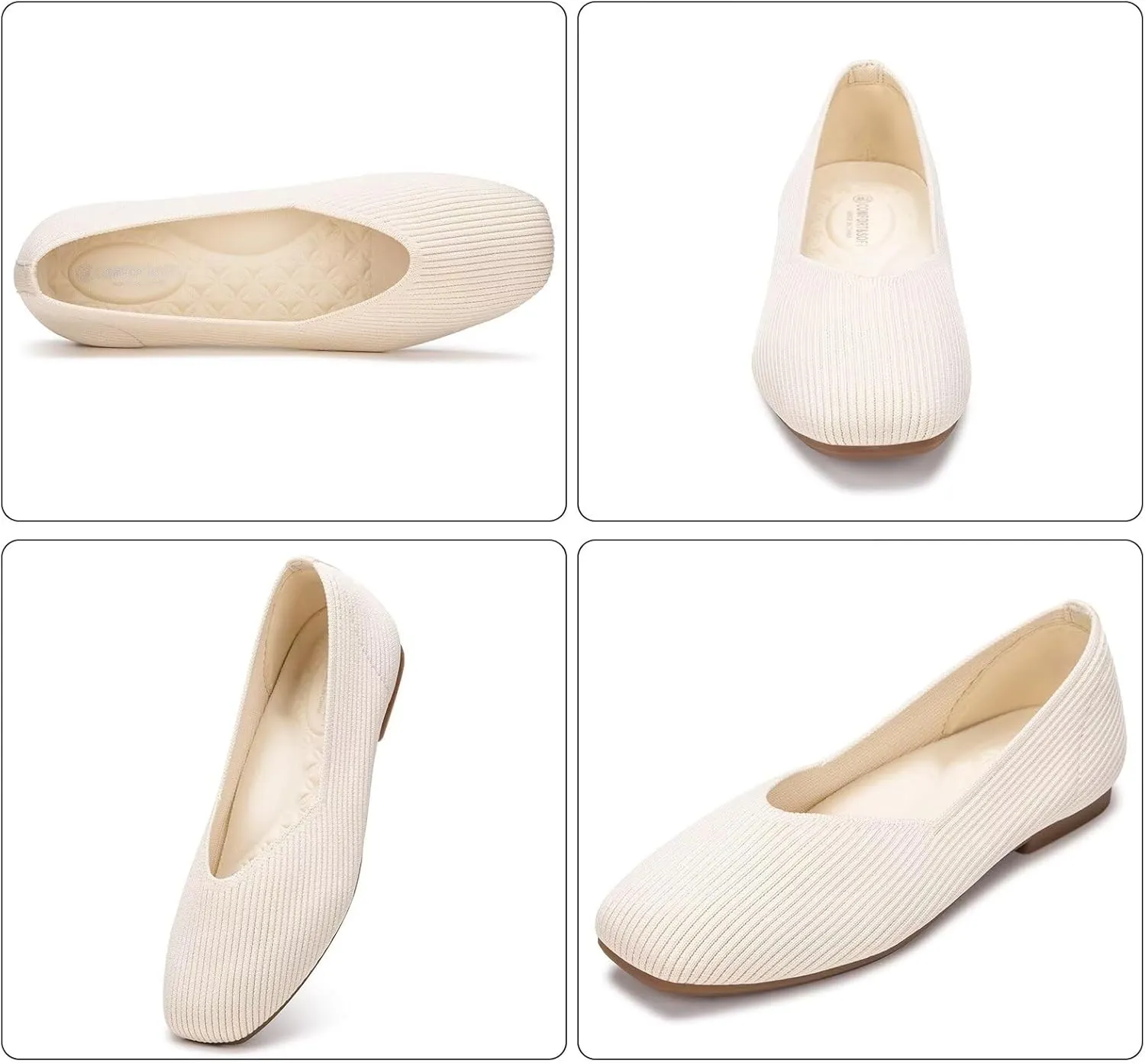 Frank Mully Womens Wide Flat Shoes Square Toe Shoes Knitted Work Flats Comfortable Women Shoes Comfortable Women Shoes
