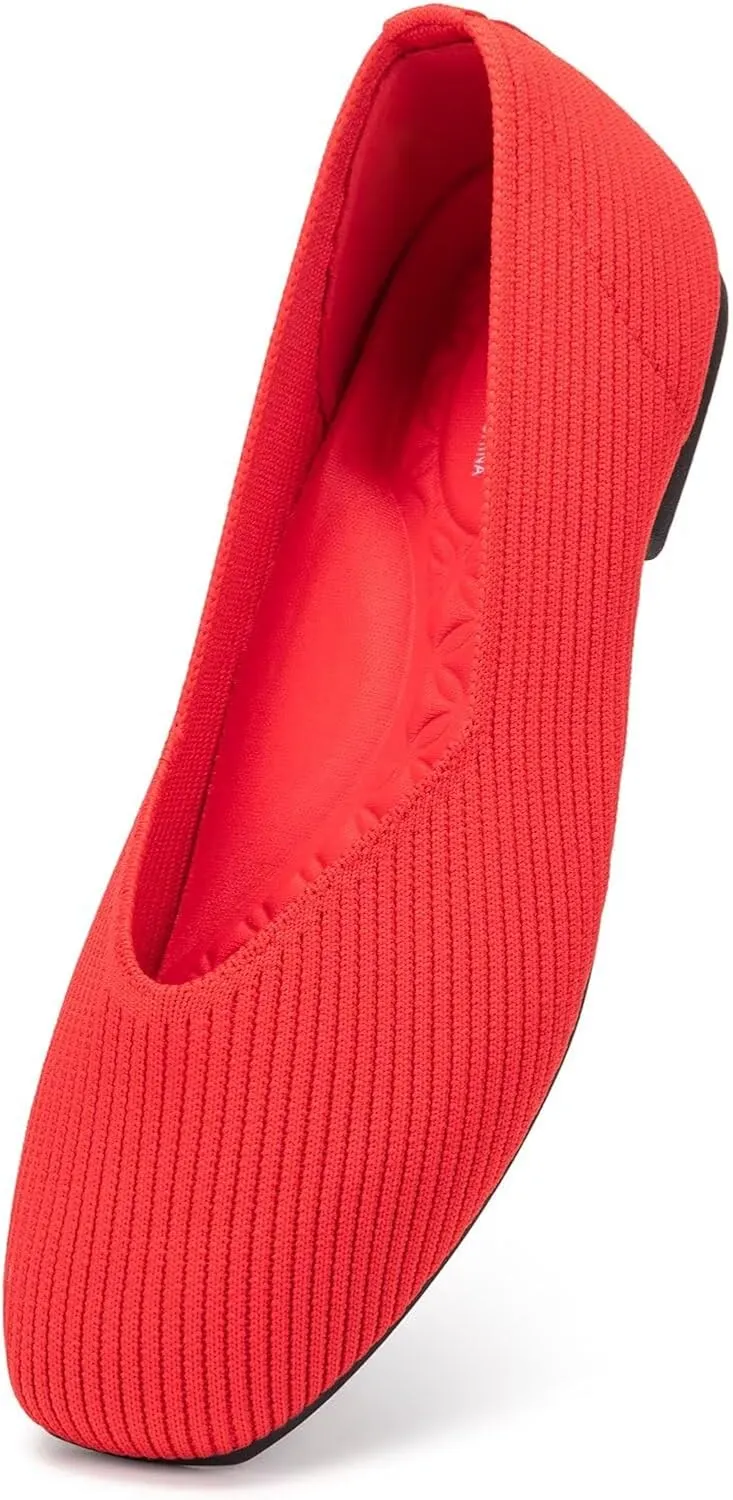 Frank Mully Womens Wide Flat Shoes Square Toe Shoes Knitted Work Flats Comfortable Women Shoes Comfortable Women Shoes