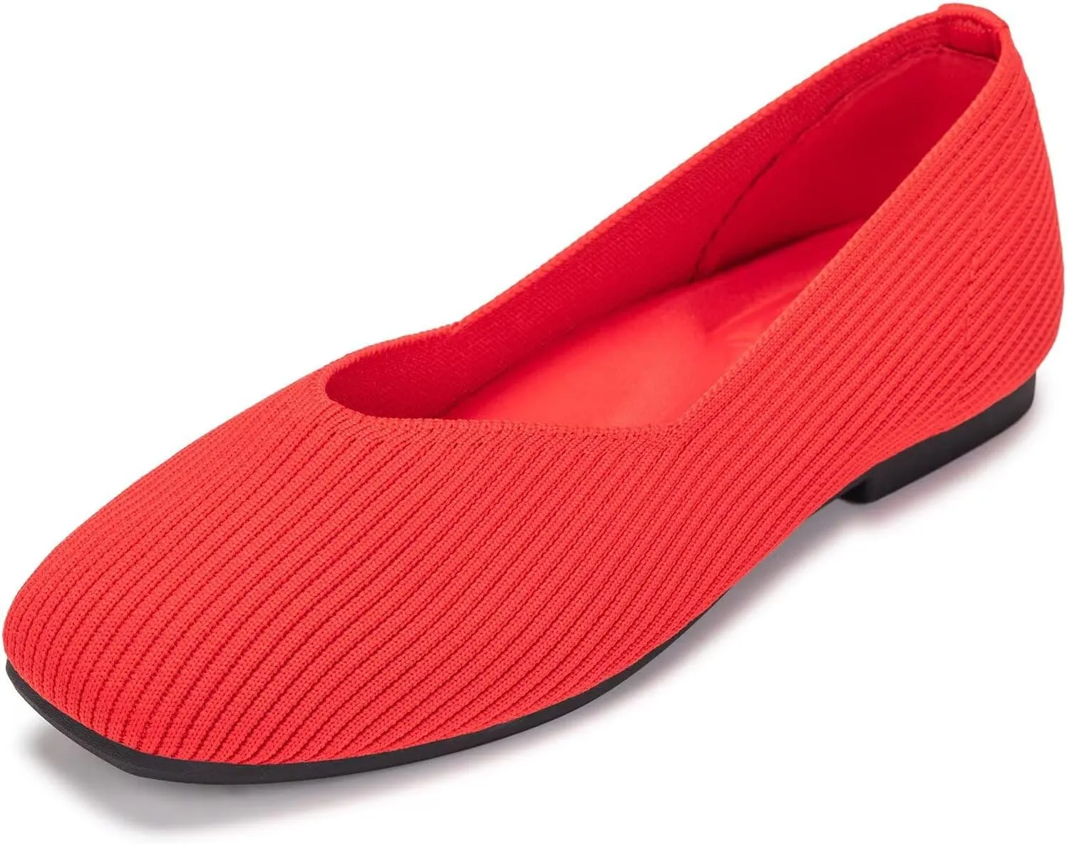 Frank Mully Womens Wide Flat Shoes Square Toe Shoes Knitted Work Flats Comfortable Women Shoes Comfortable Women Shoes