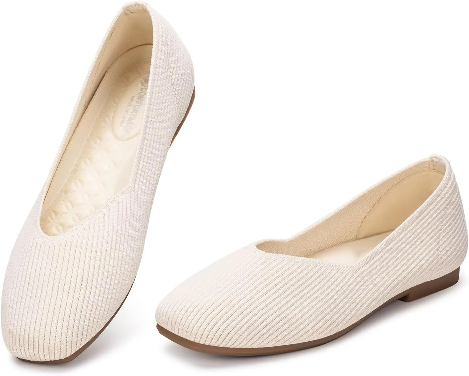 Frank Mully Womens Wide Flat Shoes Square Toe Shoes Knitted Work Flats Comfortable Women Shoes Comfortable Women Shoes