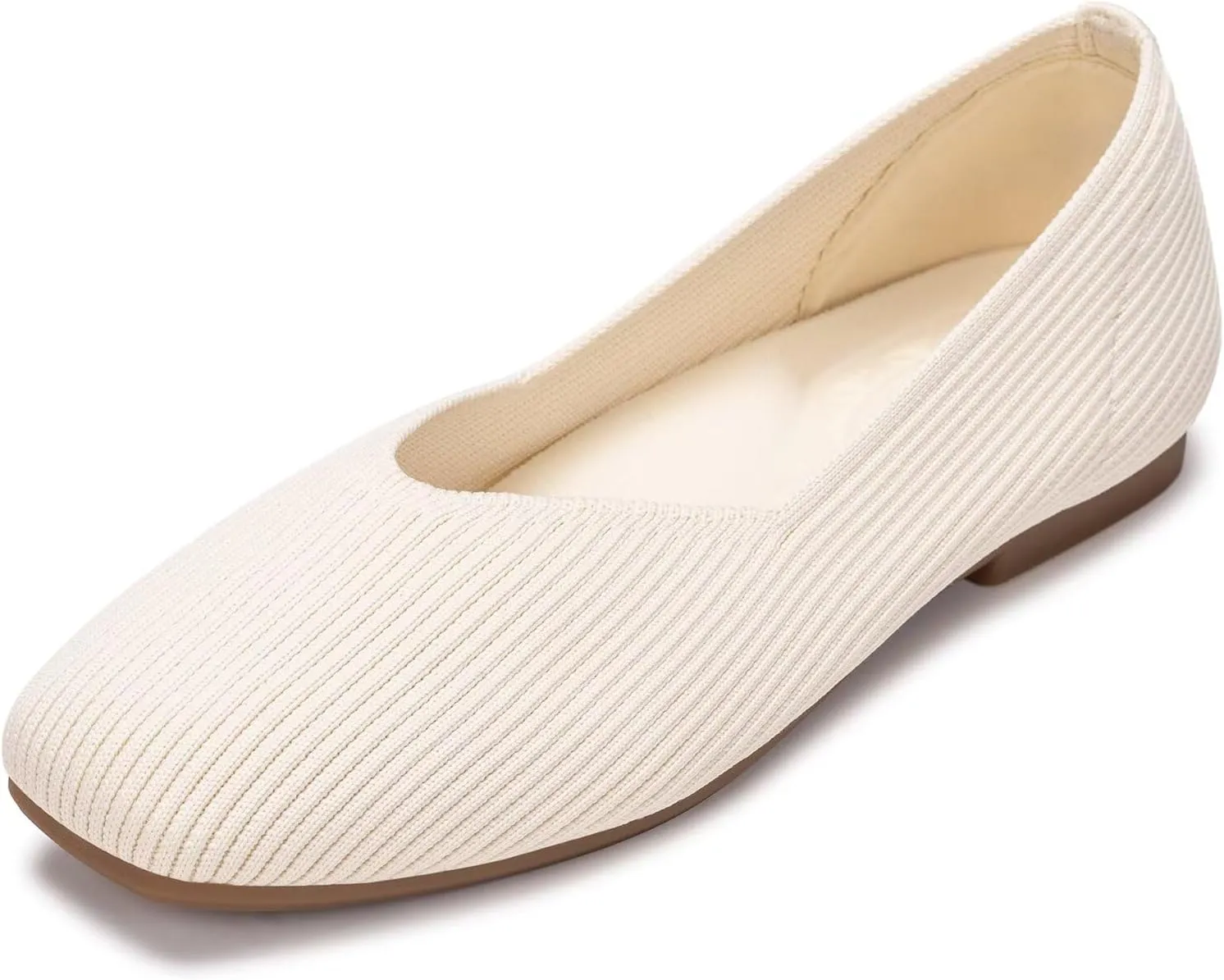 Frank Mully Womens Wide Flat Shoes Square Toe Shoes Knitted Work Flats Comfortable Women Shoes Comfortable Women Shoes