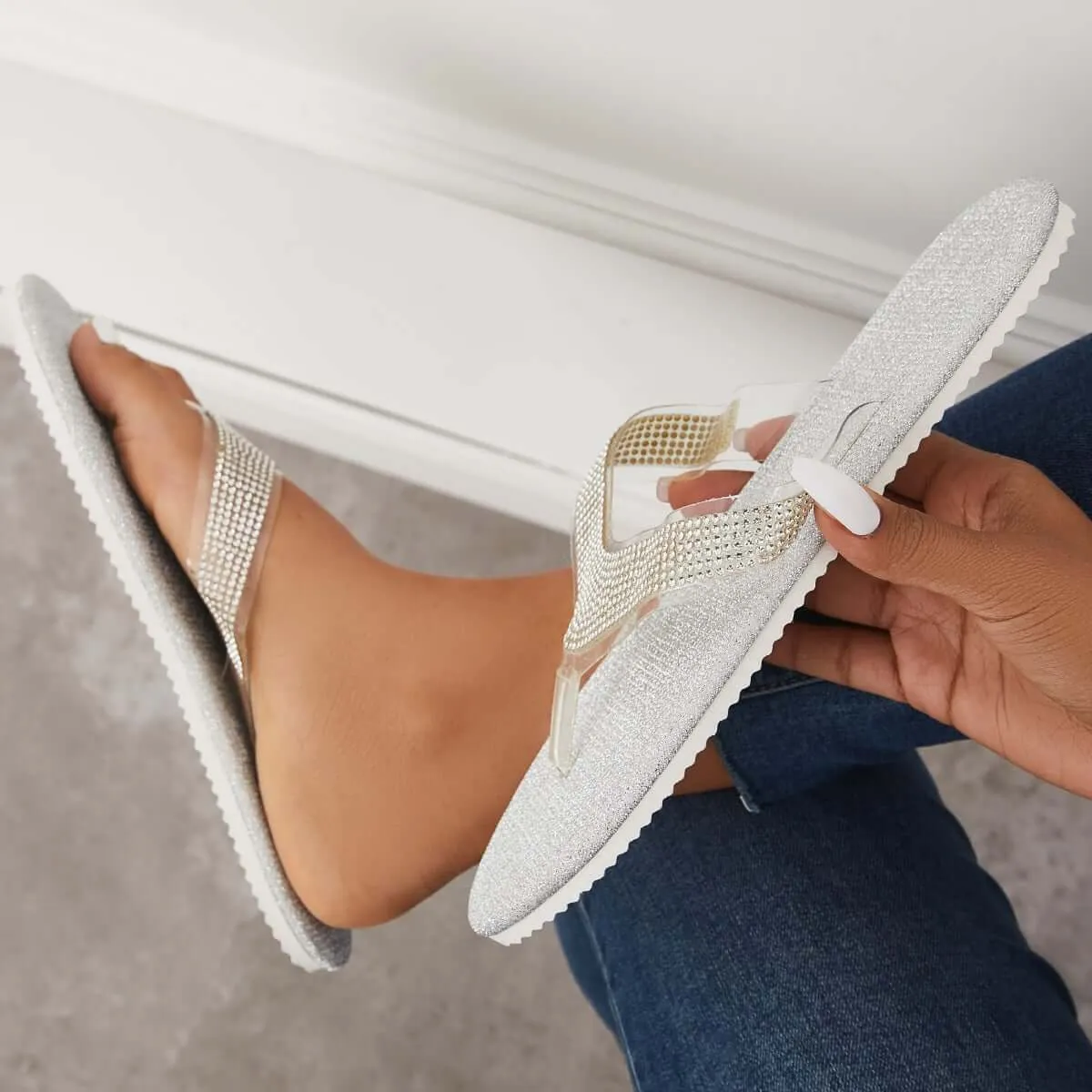Friendly support Flip Slippers Flops Efficient shipping Flat Sparkle Glitter