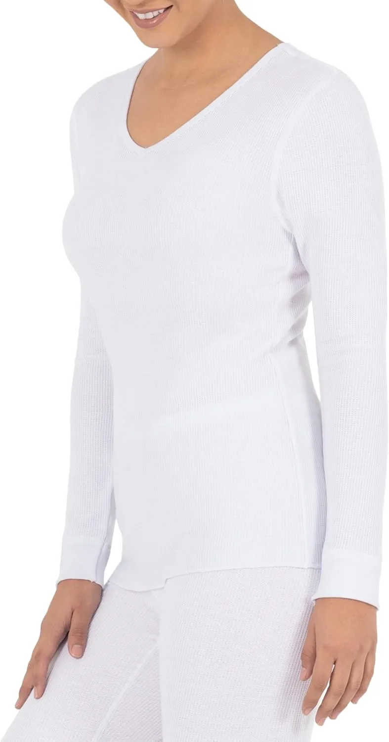 Fruit of the Loom Women's Micro Waffle Thermal V-Neck