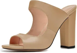 FSJ Women Comfy Peep Toe Chunky High Heel Sandals Chain Slip On Summer Casual Slide Mule Size 4-15 US