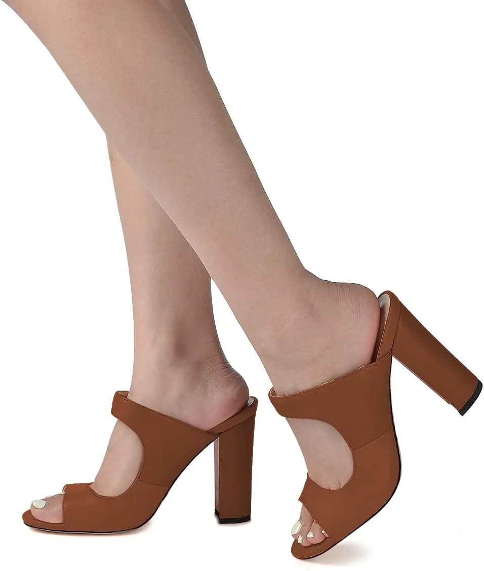 FSJ Women Comfy Peep Toe Chunky High Heel Sandals Chain Slip On Summer Casual Slide Mule Size 4-15 US