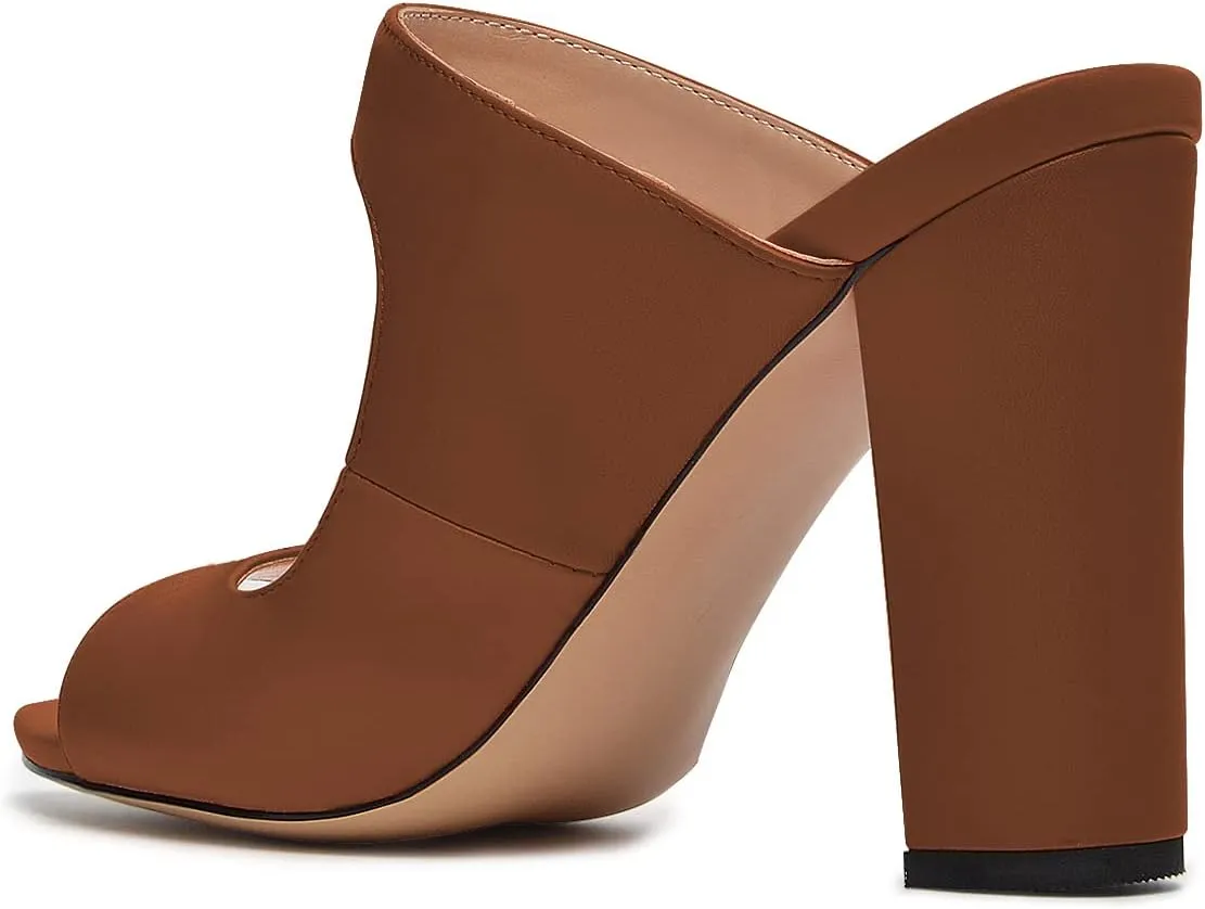 FSJ Women Comfy Peep Toe Chunky High Heel Sandals Chain Slip On Summer Casual Slide Mule Size 4-15 US