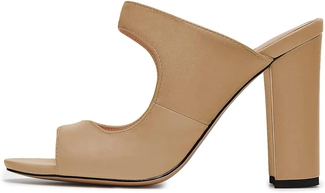 FSJ Women Comfy Peep Toe Chunky High Heel Sandals Chain Slip On Summer Casual Slide Mule Size 4-15 US