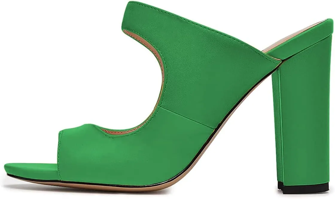FSJ Women Comfy Peep Toe Chunky High Heel Sandals Chain Slip On Summer Casual Slide Mule Size 4-15 US