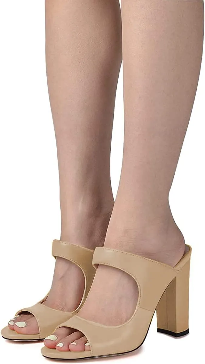 FSJ Women Comfy Peep Toe Chunky High Heel Sandals Chain Slip On Summer Casual Slide Mule Size 4-15 US