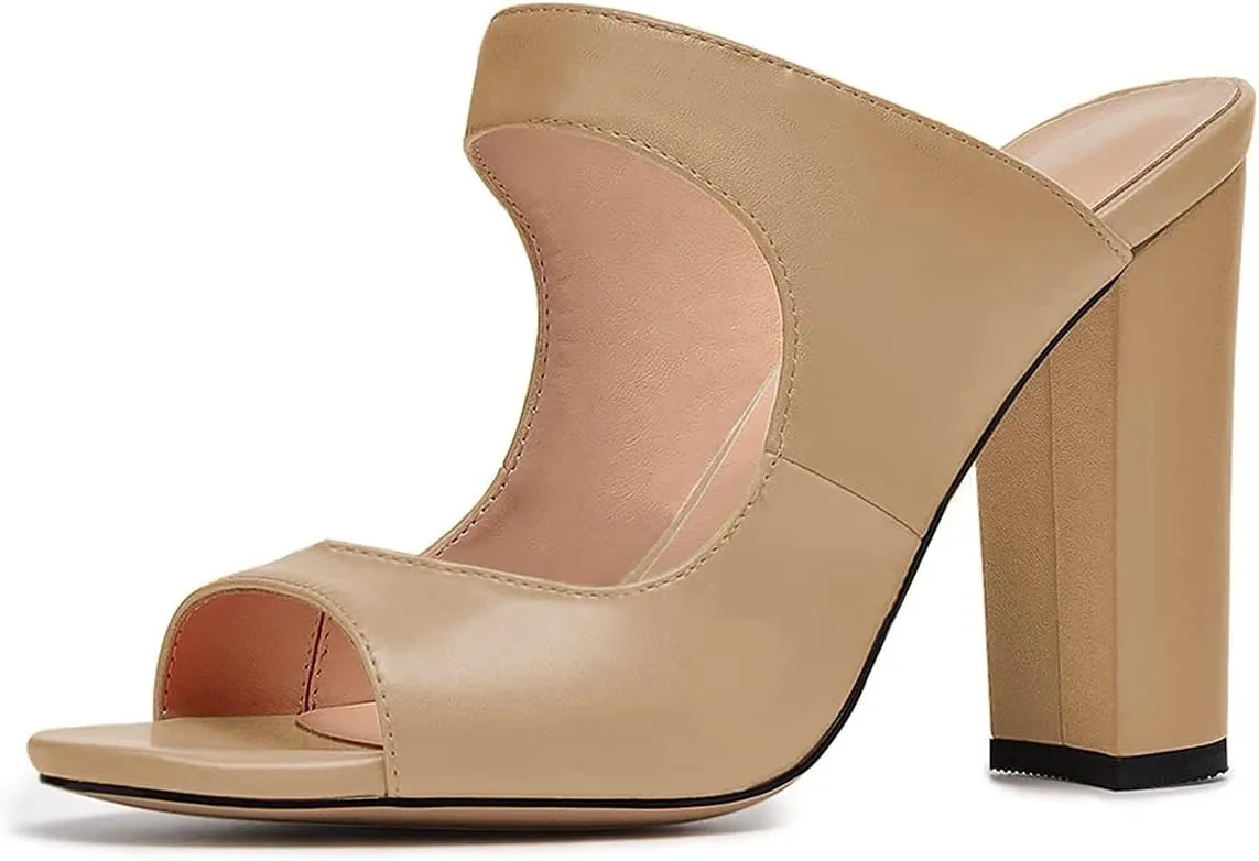 FSJ Women Comfy Peep Toe Chunky High Heel Sandals Chain Slip On Summer Casual Slide Mule Size 4-15 US