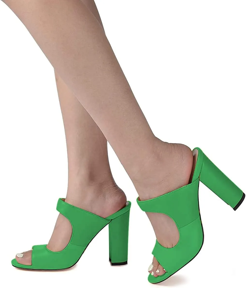 FSJ Women Comfy Peep Toe Chunky High Heel Sandals Chain Slip On Summer Casual Slide Mule Size 4-15 US
