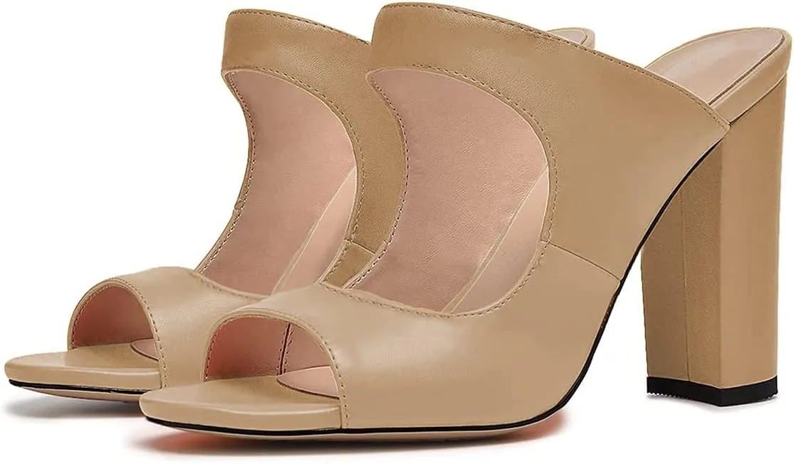 FSJ Women Comfy Peep Toe Chunky High Heel Sandals Chain Slip On Summer Casual Slide Mule Size 4-15 US