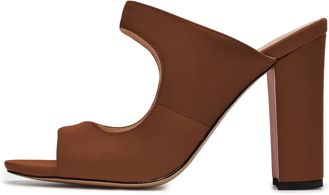 FSJ Women Comfy Peep Toe Chunky High Heel Sandals Chain Slip On Summer Casual Slide Mule Size 4-15 US