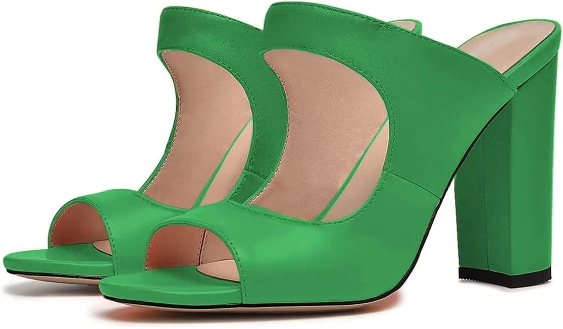 FSJ Women Comfy Peep Toe Chunky High Heel Sandals Chain Slip On Summer Casual Slide Mule Size 4-15 US