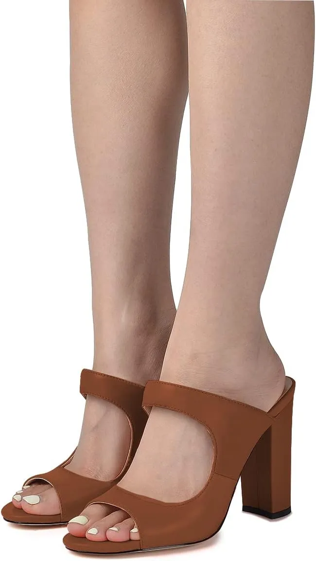 FSJ Women Comfy Peep Toe Chunky High Heel Sandals Chain Slip On Summer Casual Slide Mule Size 4-15 US