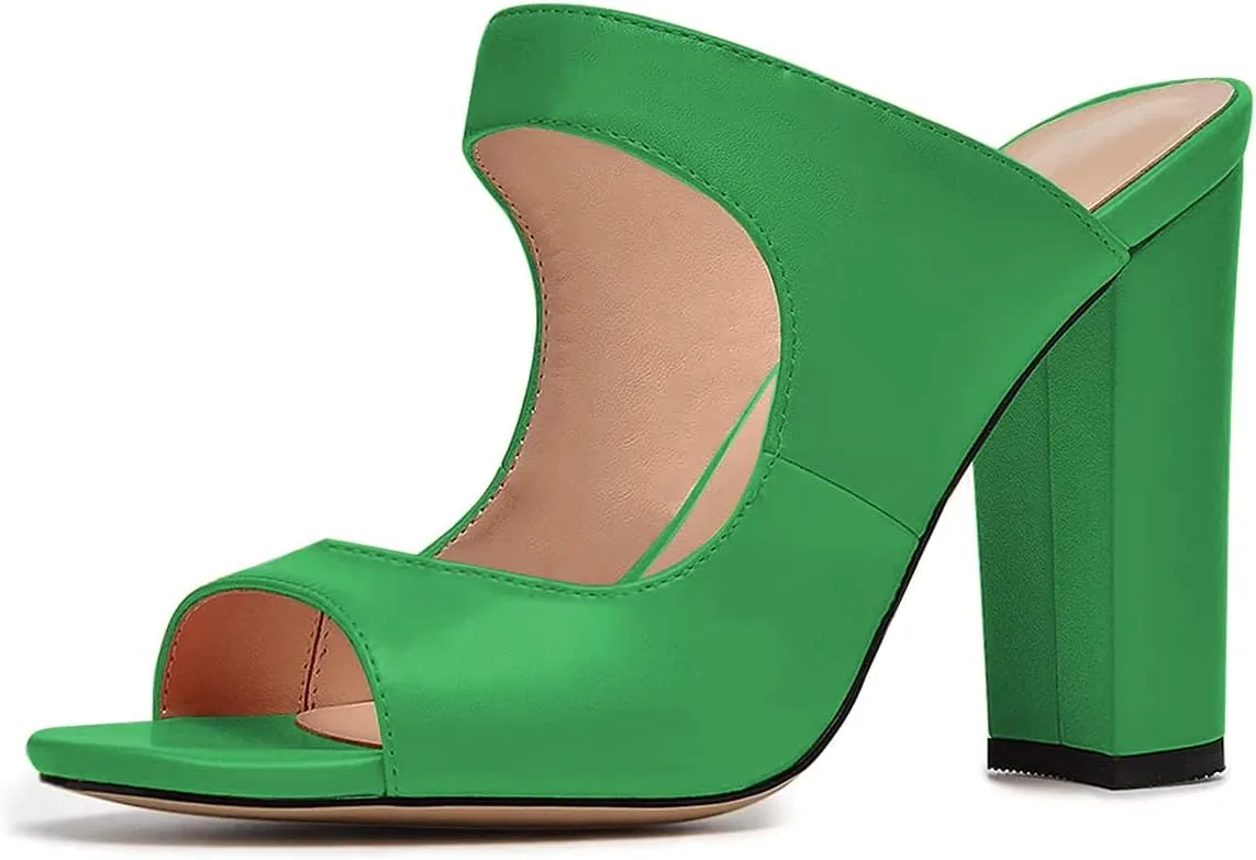 FSJ Women Comfy Peep Toe Chunky High Heel Sandals Chain Slip On Summer Casual Slide Mule Size 4-15 US