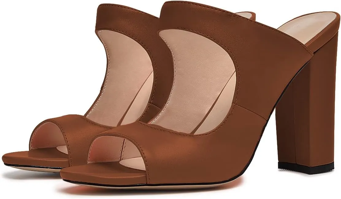 FSJ Women Comfy Peep Toe Chunky High Heel Sandals Chain Slip On Summer Casual Slide Mule Size 4-15 US