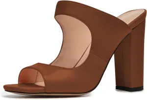 FSJ Women Comfy Peep Toe Chunky High Heel Sandals Chain Slip On Summer Casual Slide Mule Size 4-15 US