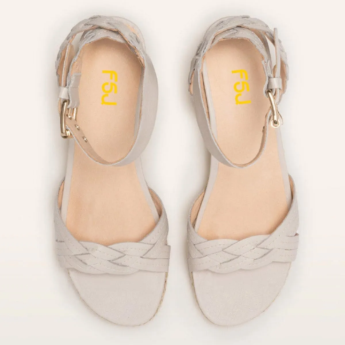 FSJ Women Low Wedges Platform Sandals Braided Open Toe Summer Espadrille Casual Woven Heel Ankle Strap Vacation Outfit Shoes Size 4-16 US