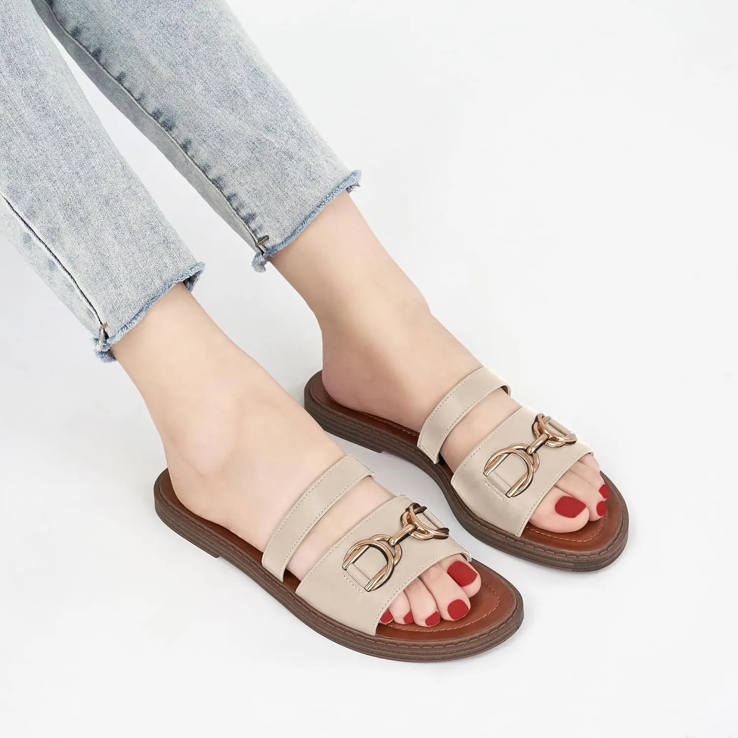 FUDYNMALC Womens Slides Sandals Dressy: Comfortable Summer Beach Flat Shoes Ladies Fashion Walking Footwear