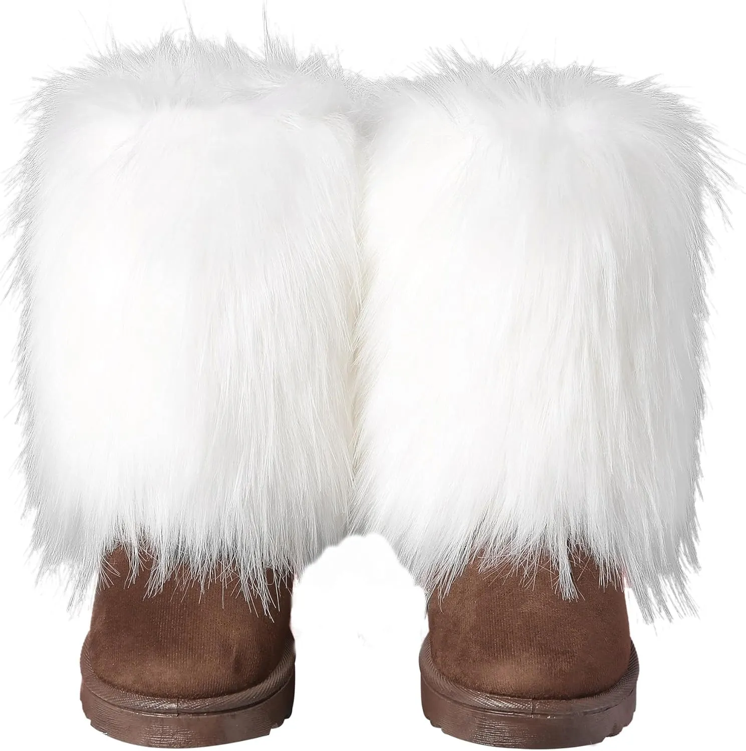 Fuzzy Fluffy Boots for Women Classic Warm Suede Slip On Mid-calf Snow Boot Comfortable Natural Fur Winter Flat Shoes Girl Outdoor Indoor