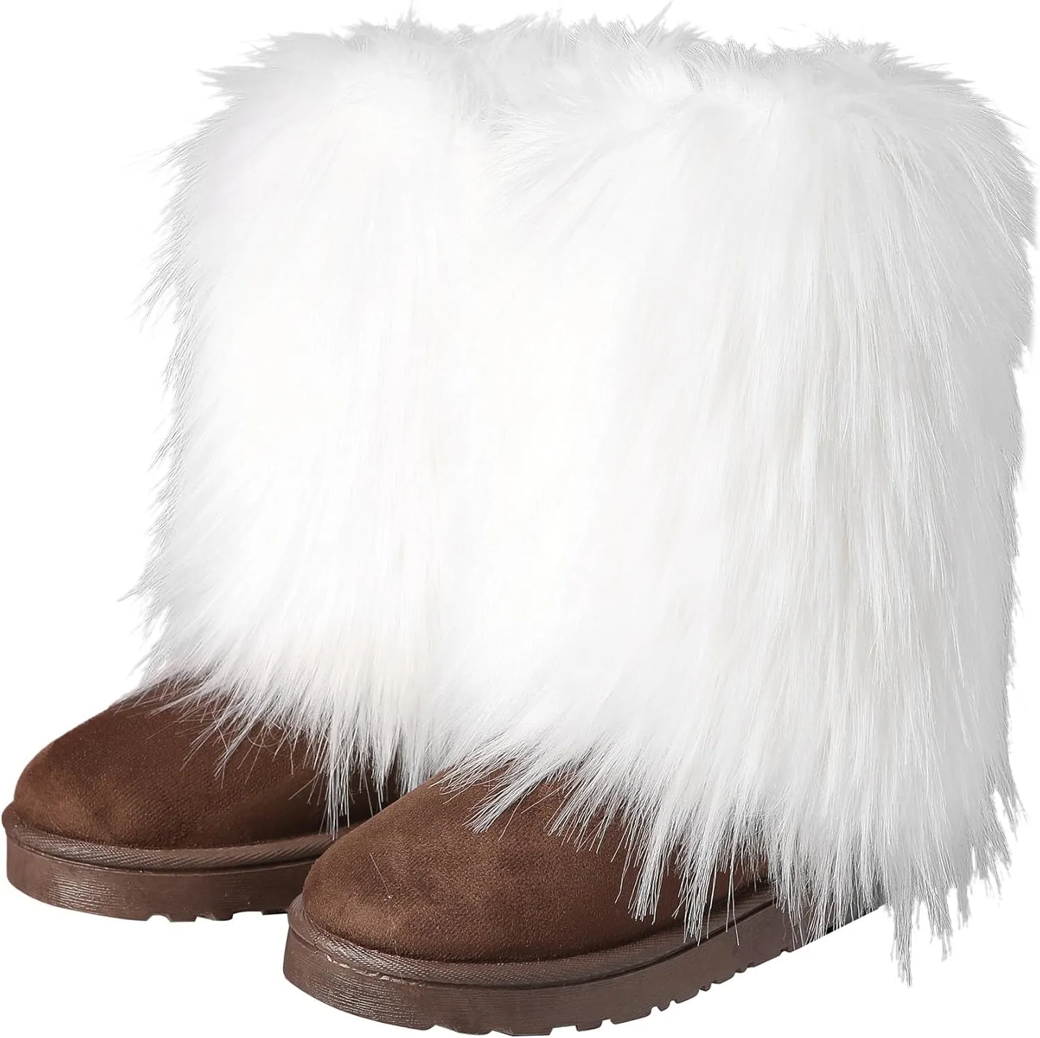 Fuzzy Fluffy Boots for Women Classic Warm Suede Slip On Mid-calf Snow Boot Comfortable Natural Fur Winter Flat Shoes Girl Outdoor Indoor