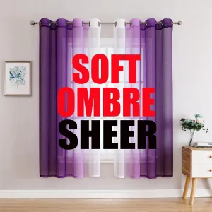 G2000 Sheer Purple and White Ombre Curtains - 63 Inch Length, Light Filtering, Grommet Curtains for Bedroom & Living Room - 2 Panel Set