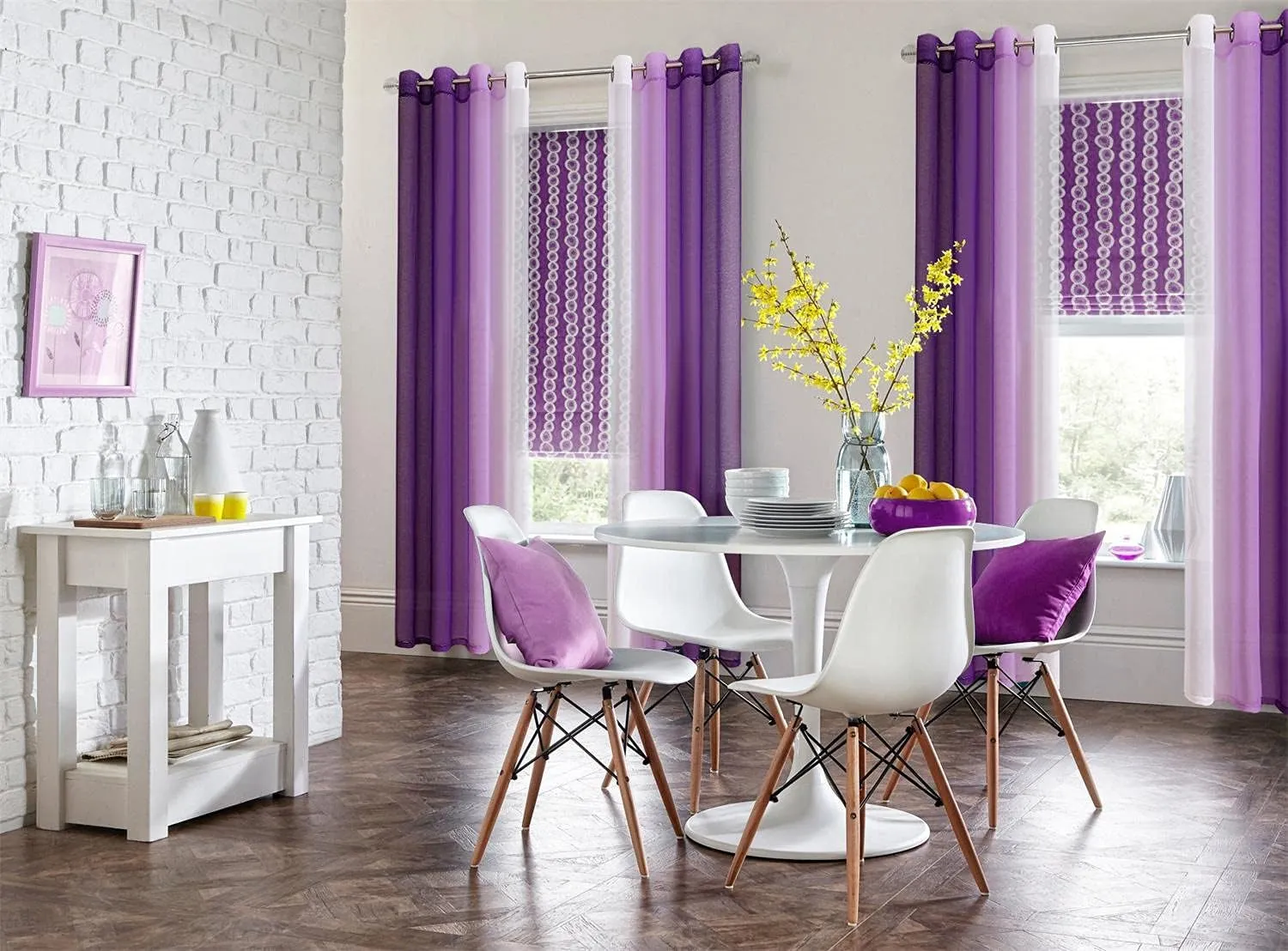 G2000 Sheer Purple and White Ombre Curtains - 63 Inch Length, Light Filtering, Grommet Curtains for Bedroom & Living Room - 2 Panel Set