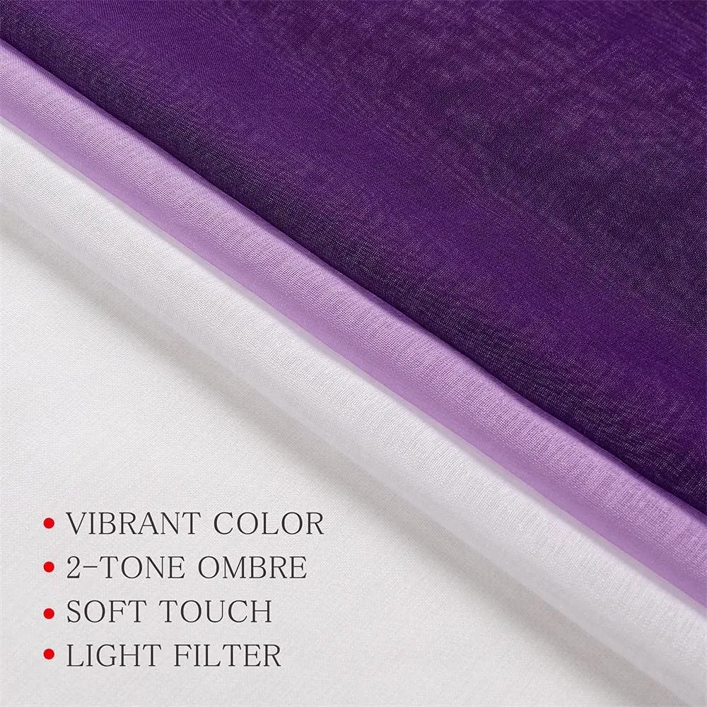 G2000 Sheer Purple and White Ombre Curtains - 63 Inch Length, Light Filtering, Grommet Curtains for Bedroom & Living Room - 2 Panel Set