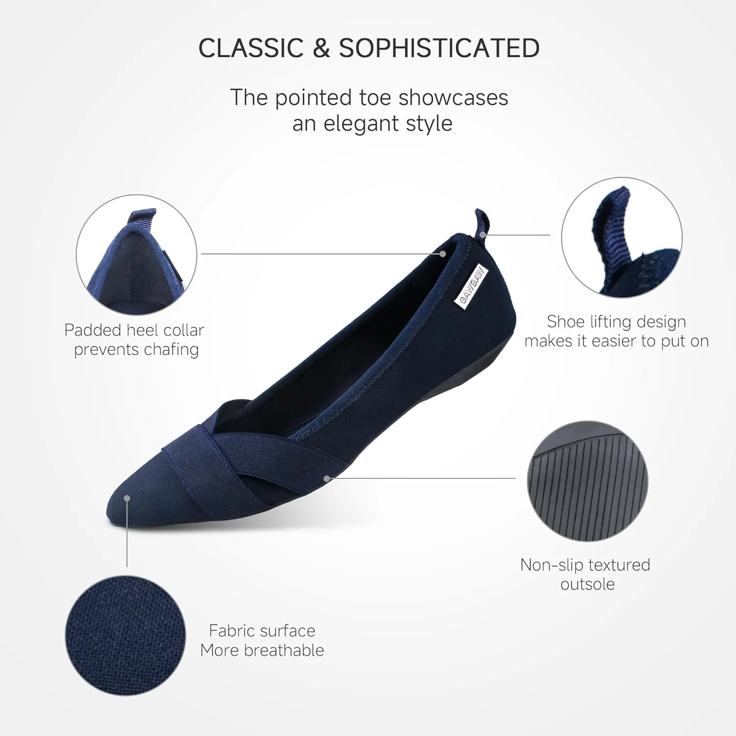 GAWBAW Women's Pointed Toe Flats with Glitter Comfortable Working Flats Low Wedge Casual Dressy Flat Shoes for Women
