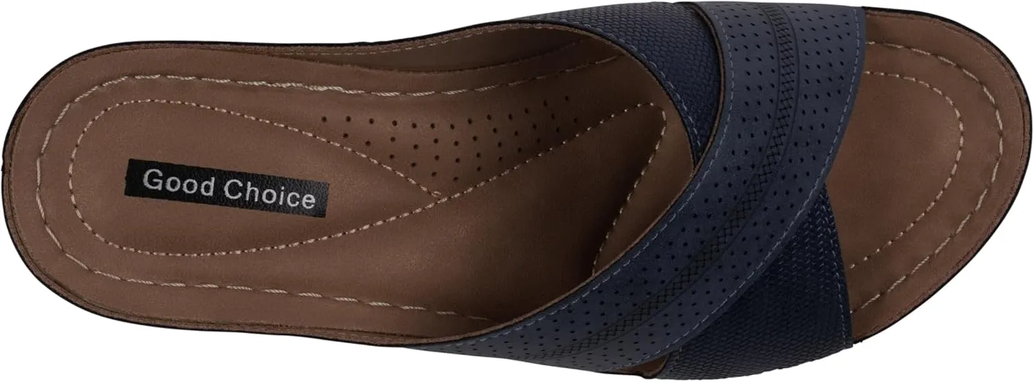 G.C. Shoes Comfortable Slide on cross strap platform wedge